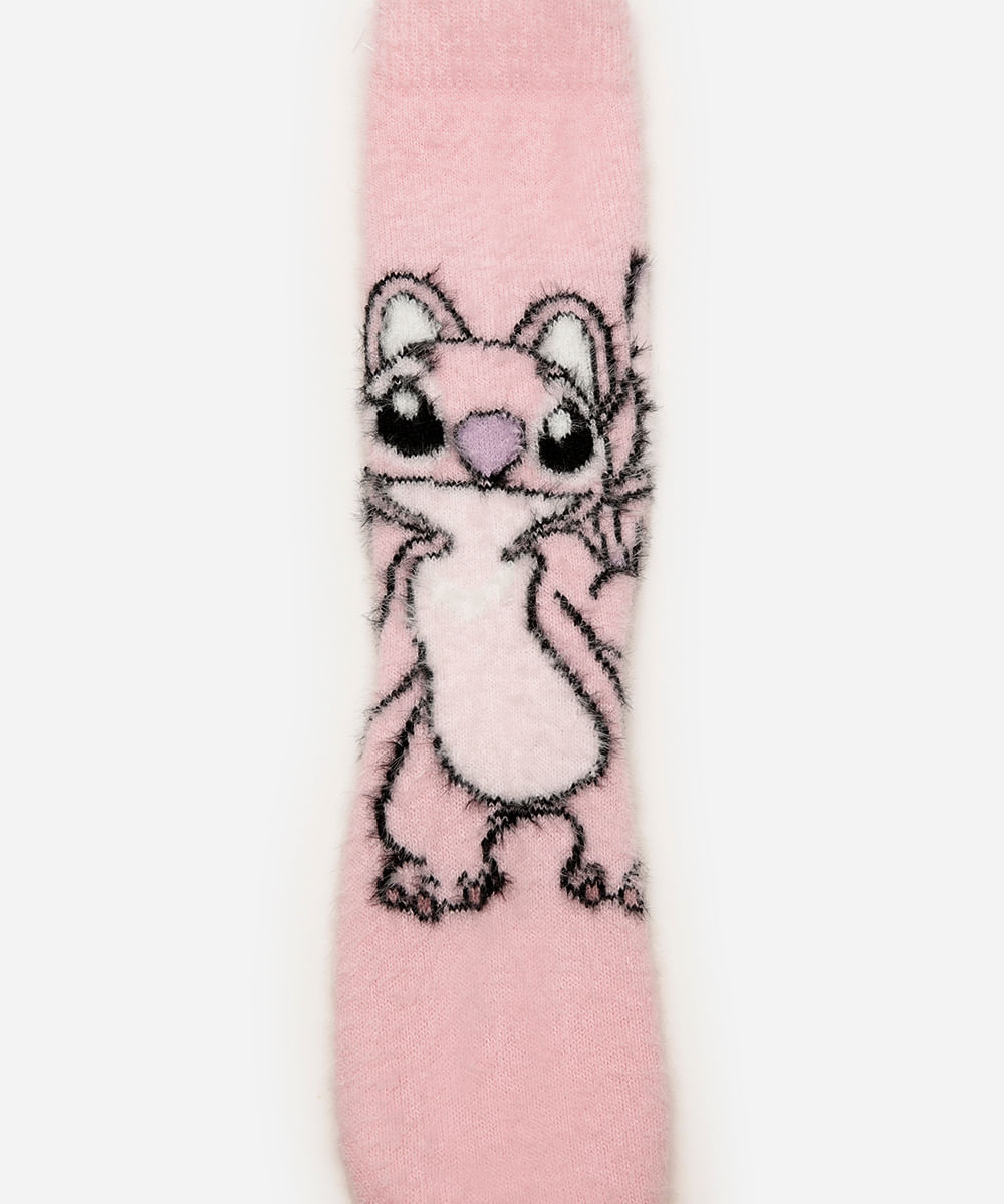 meia feminina de tricot cano longo angel rosa