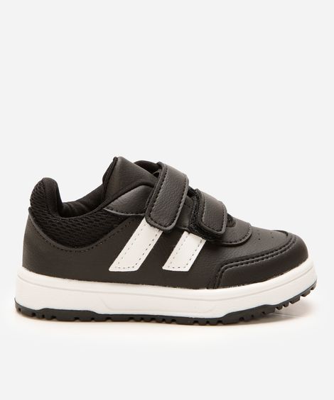 tênis casual infantil com velcro bicolor preto