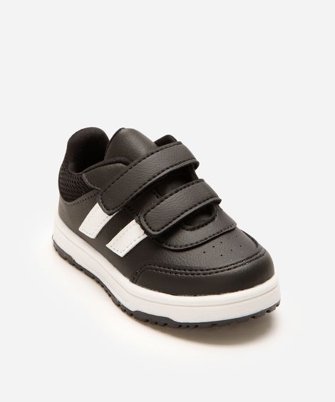 tênis casual infantil com velcro bicolor preto
