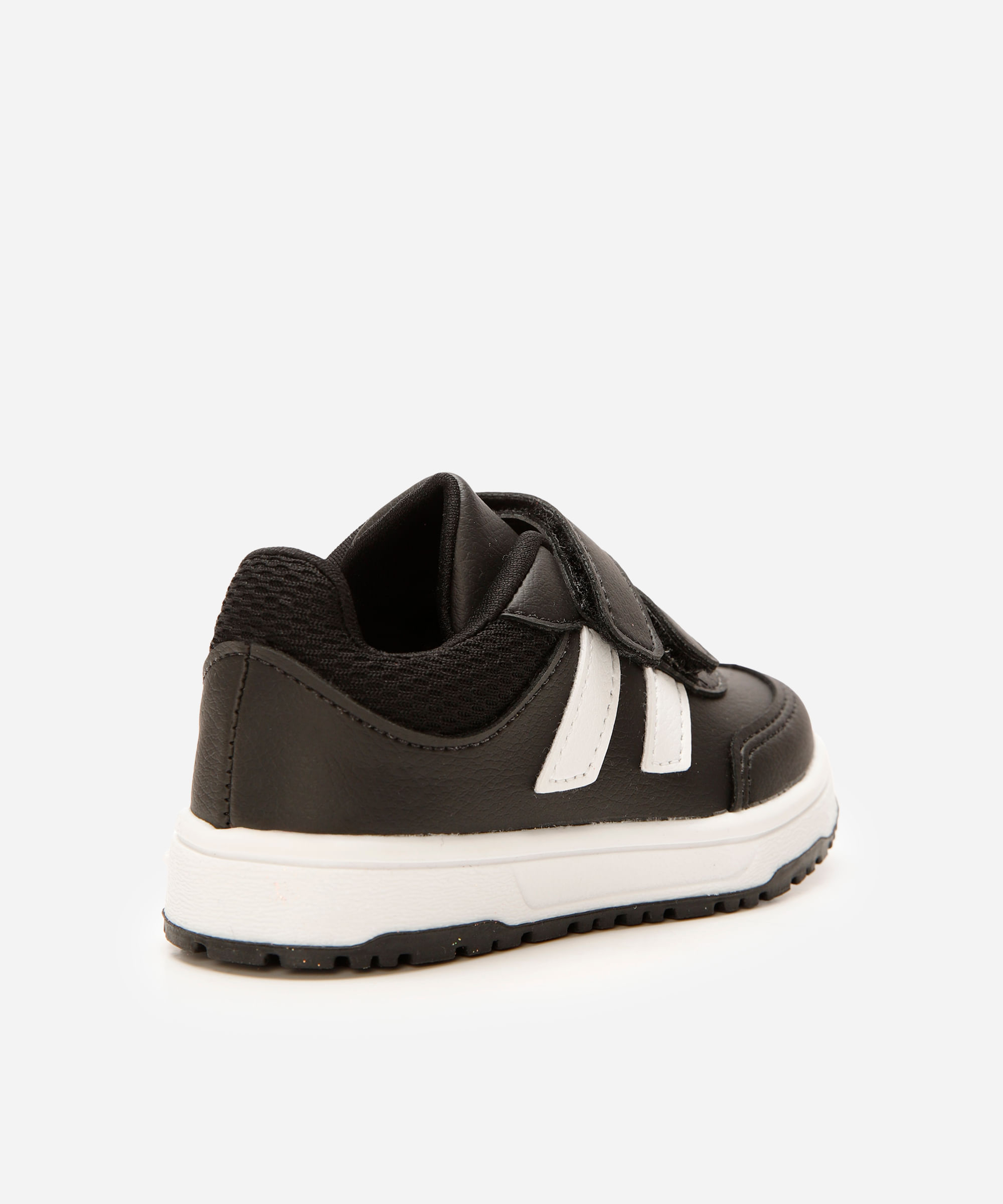 tênis casual infantil com velcro bicolor preto