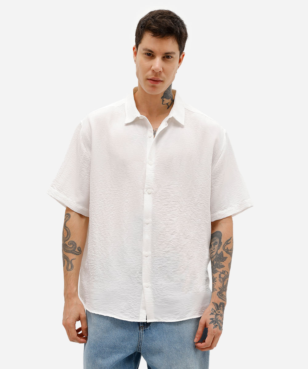 camisa manga curta texturizada branca