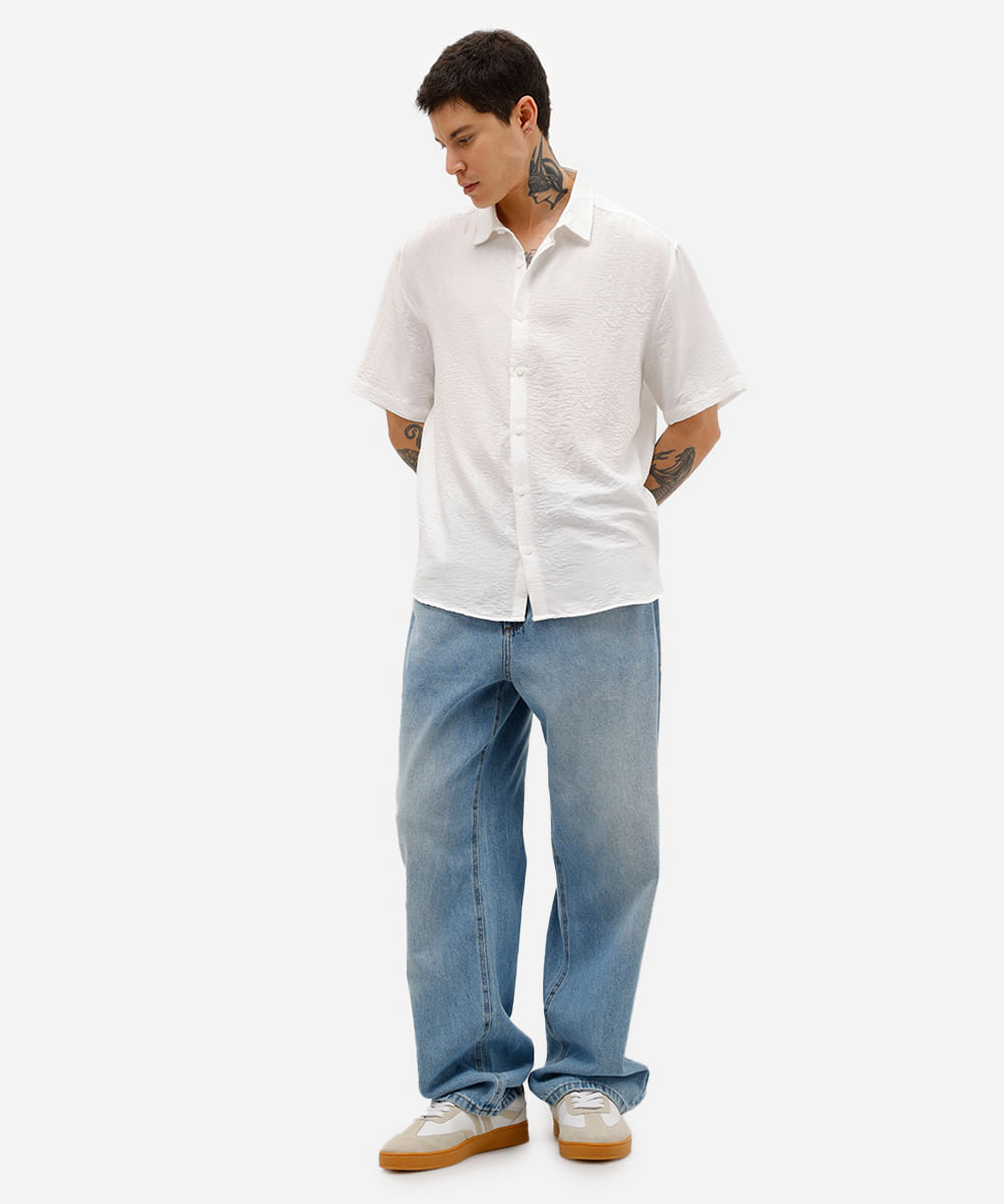 camisa manga curta texturizada branca