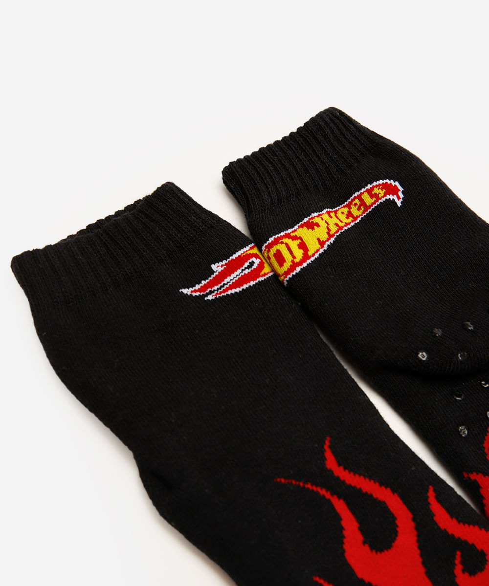 meia infantil cano médio hot wheels com antiderrapante  preto