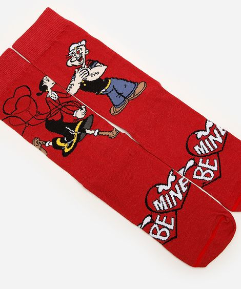meia masculina cano longo popeye e olívia vermelha