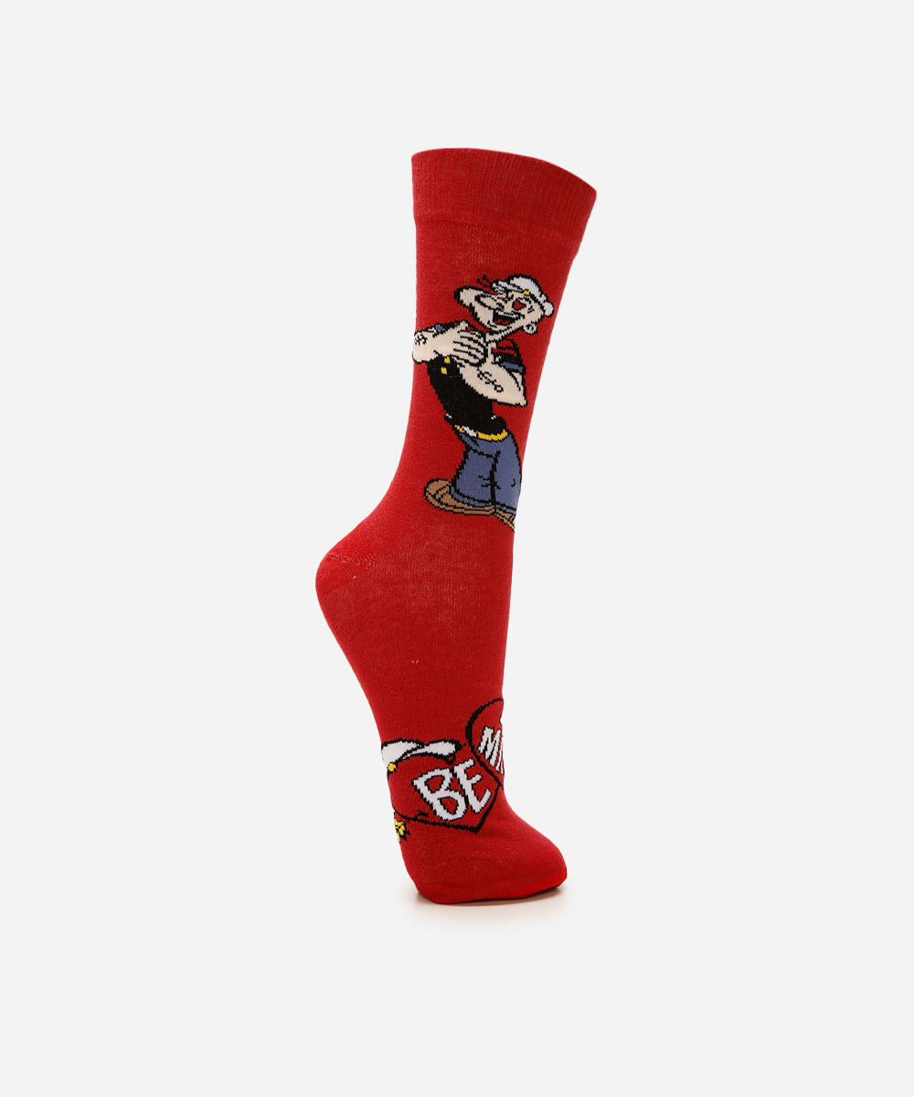 meia masculina cano longo popeye e olívia vermelha