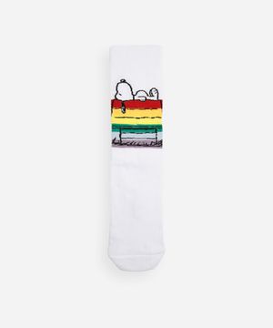 meia masculina cano alto snoopy peanuts branca