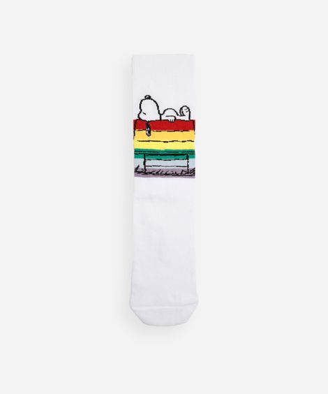 meia masculina cano alto snoopy peanuts branca