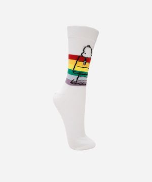 meia masculina cano alto snoopy peanuts branca