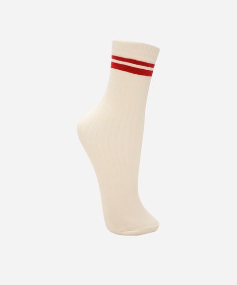 meia feminina cano longo listrada - off white