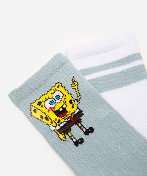 kit de 2 meias infantis cano alto bob esponja colorida