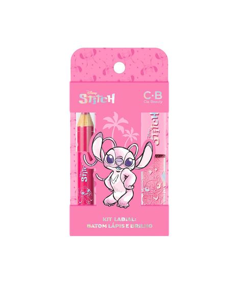 kit lápis labial e gloss angel rosa