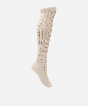 meia feminina de tricot cano longo off white