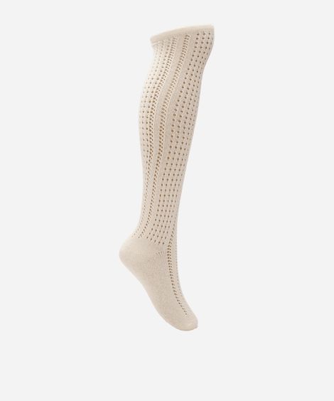 meia feminina de tricot cano longo off white