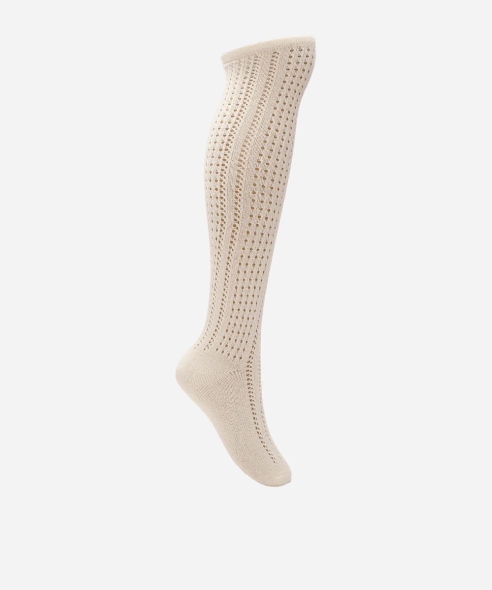 meia feminina de tricot cano longo off white