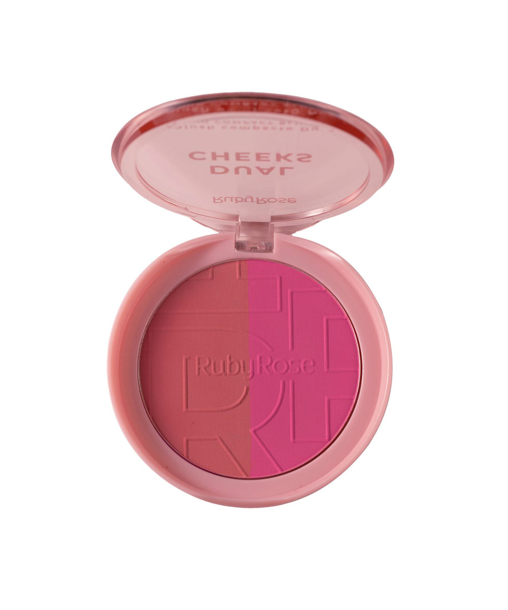 blush compacto ruby rose dual cheeks peachy fuchsia rosa