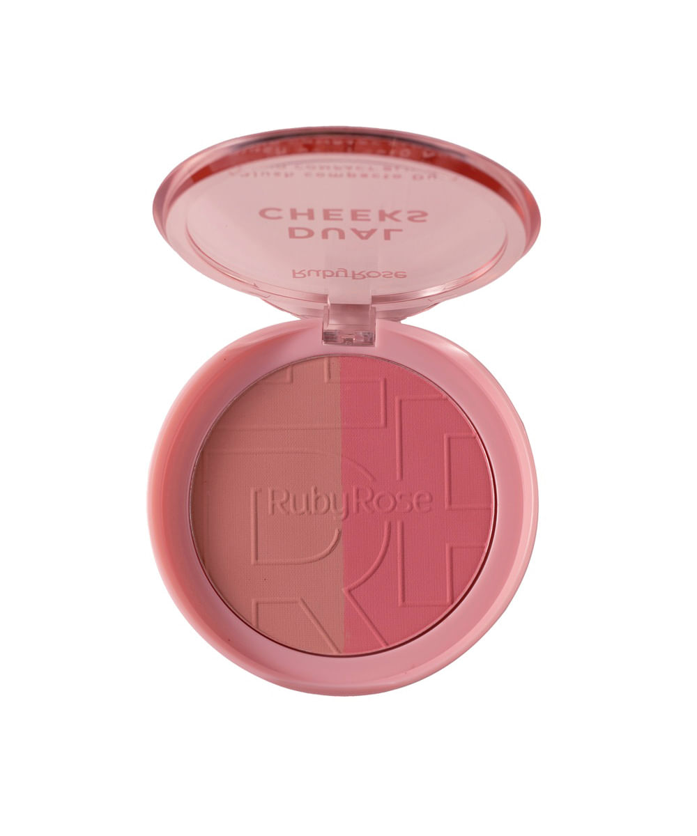blush compacto ruby rose dual cheeks champagne peach rosa