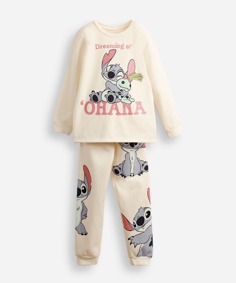 pijama longo infantil moletinho stitch off white