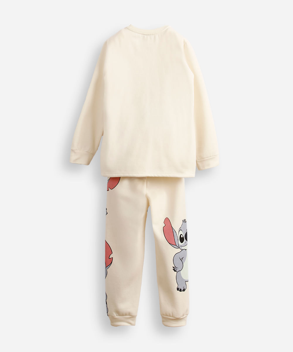 pijama longo infantil moletinho stitch off white