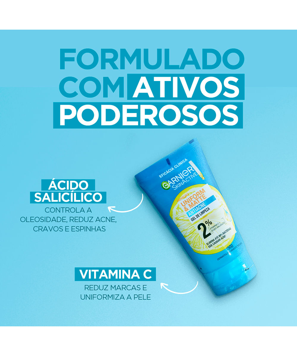 gel de limpeza garnier uniform & matte antiacne 150g