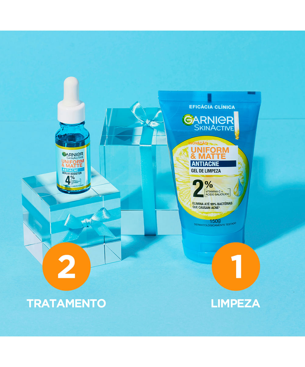 gel de limpeza garnier uniform & matte antiacne 150g