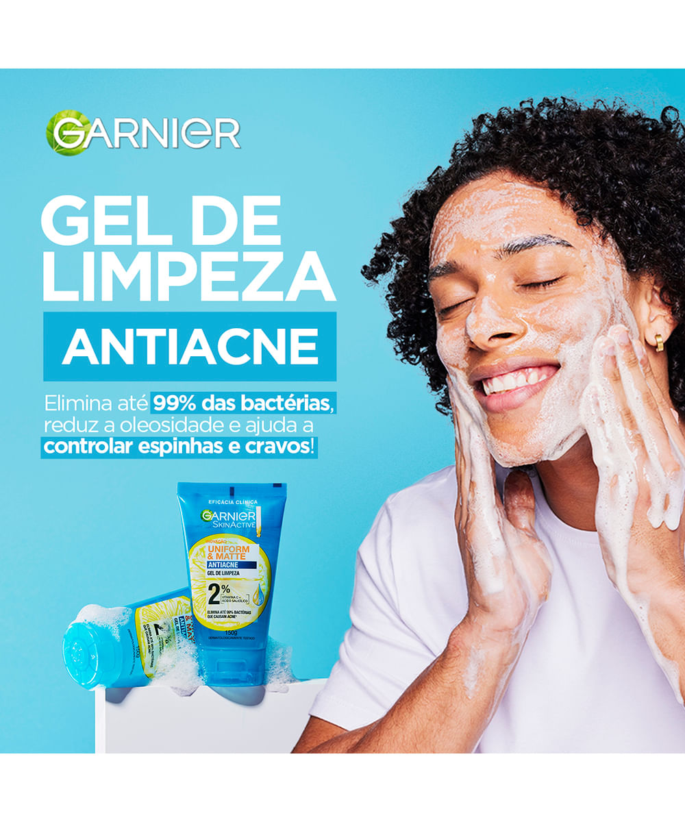 gel de limpeza garnier uniform & matte antiacne 150g