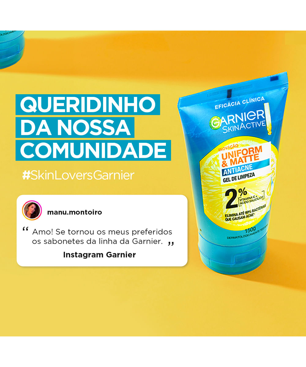 gel de limpeza garnier uniform & matte antiacne 150g