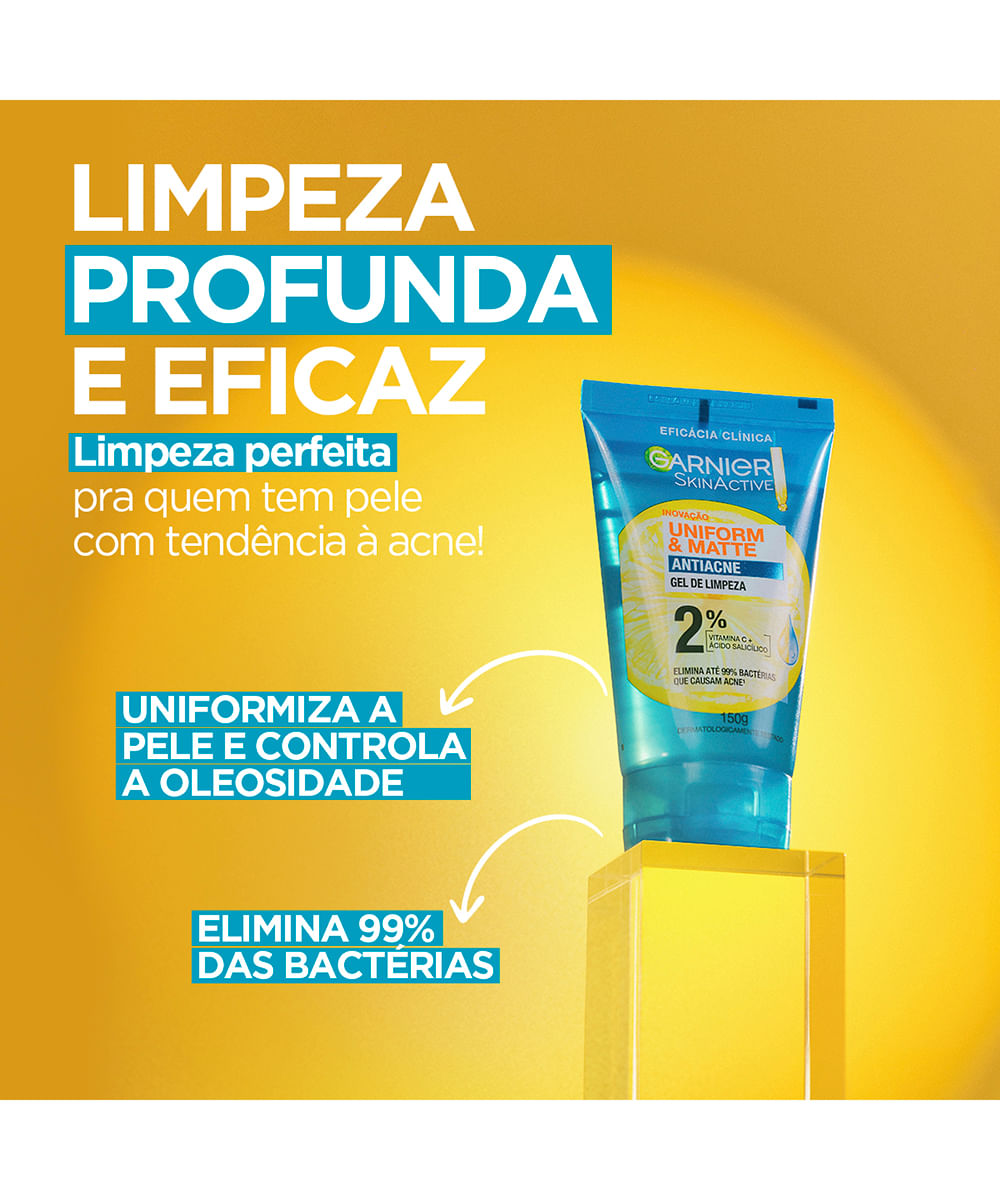 gel de limpeza garnier uniform & matte antiacne 150g