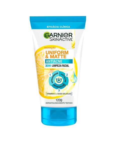 sabonete facial garnier 3 em 1 uniform & matte antiacne 120g