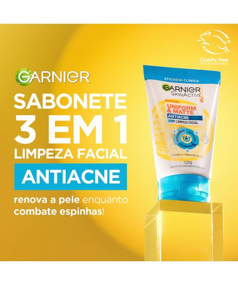 sabonete facial garnier 3 em 1 uniform & matte antiacne 120g