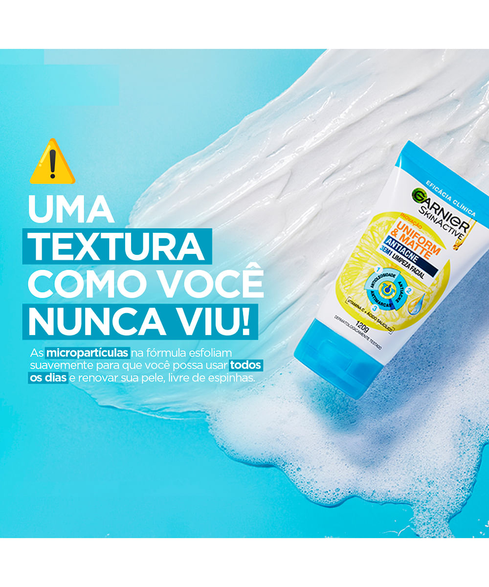 sabonete facial garnier 3 em 1 uniform & matte antiacne 120g