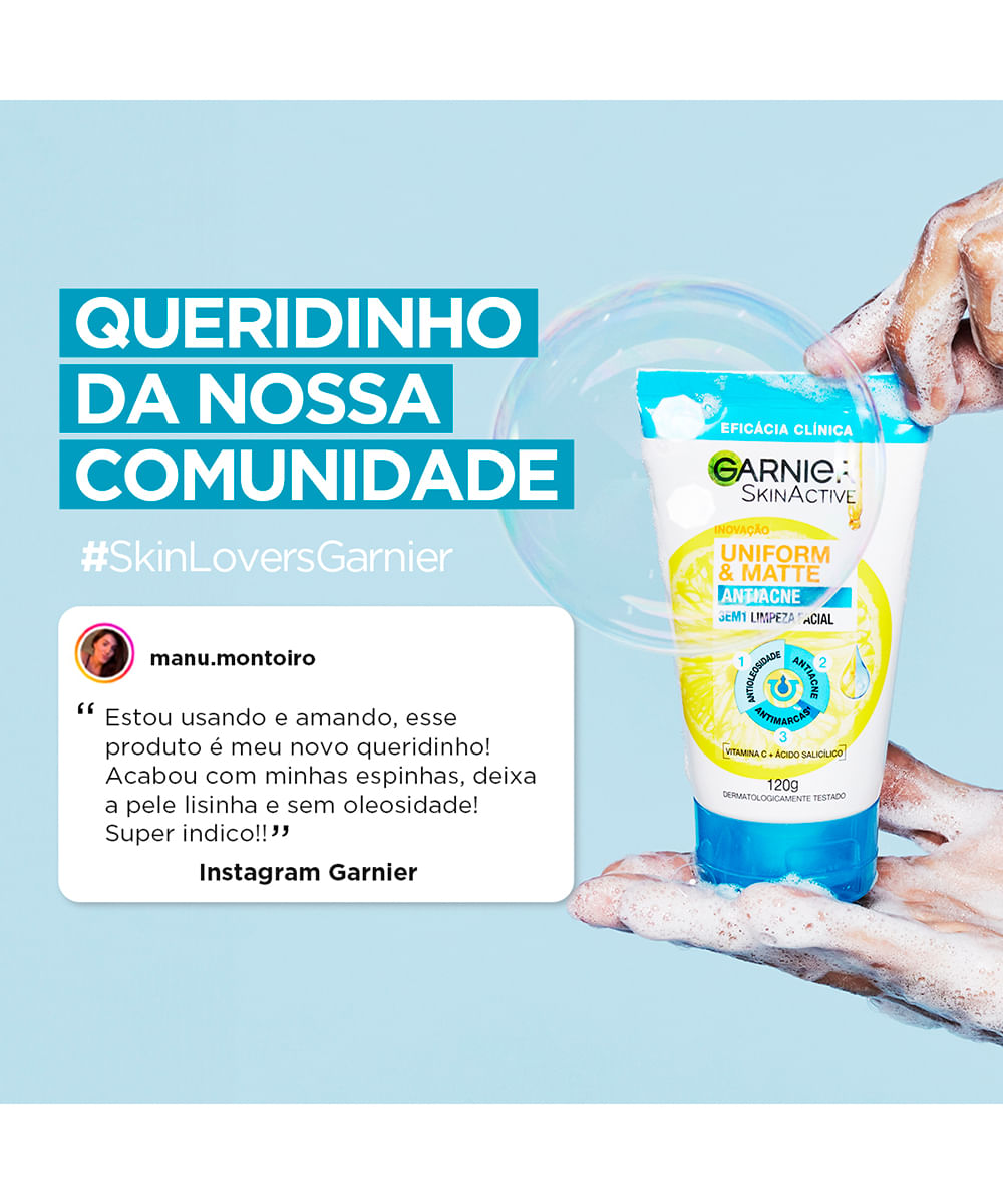 sabonete facial garnier 3 em 1 uniform & matte antiacne 120g