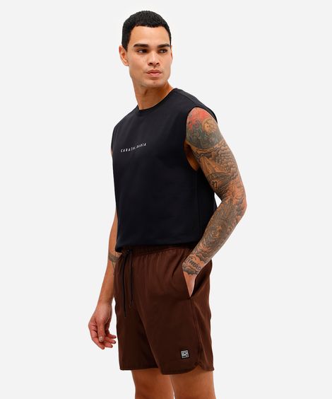 short masculino cós elástico bolso com zíper marrom