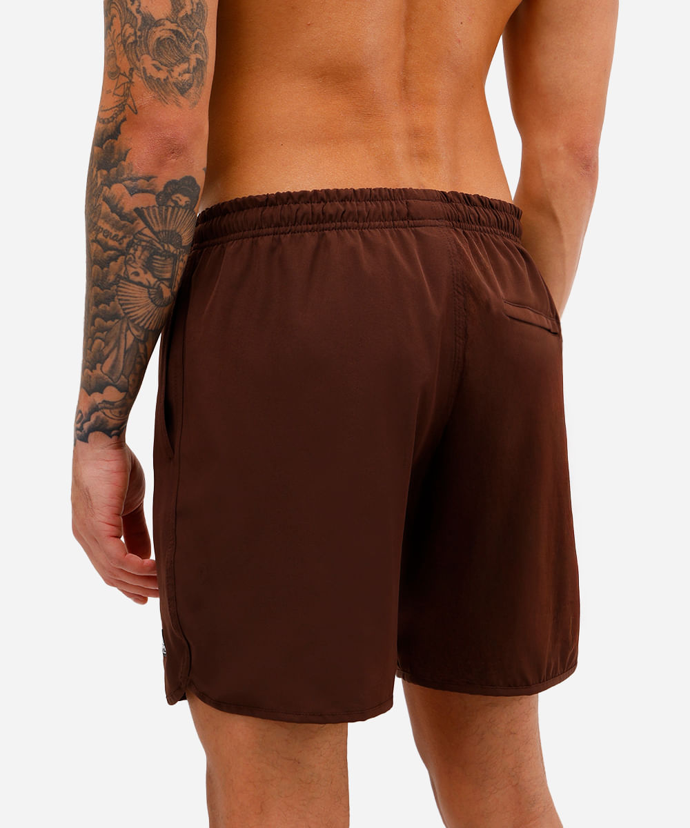 short masculino cós elástico bolso com zíper marrom