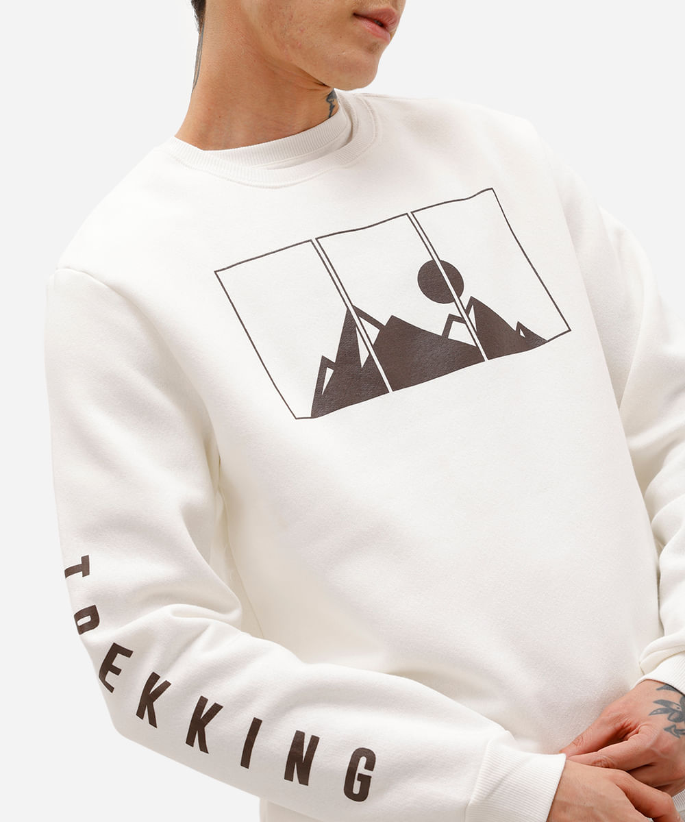 blusão masculino de moletom felpado trekking off white