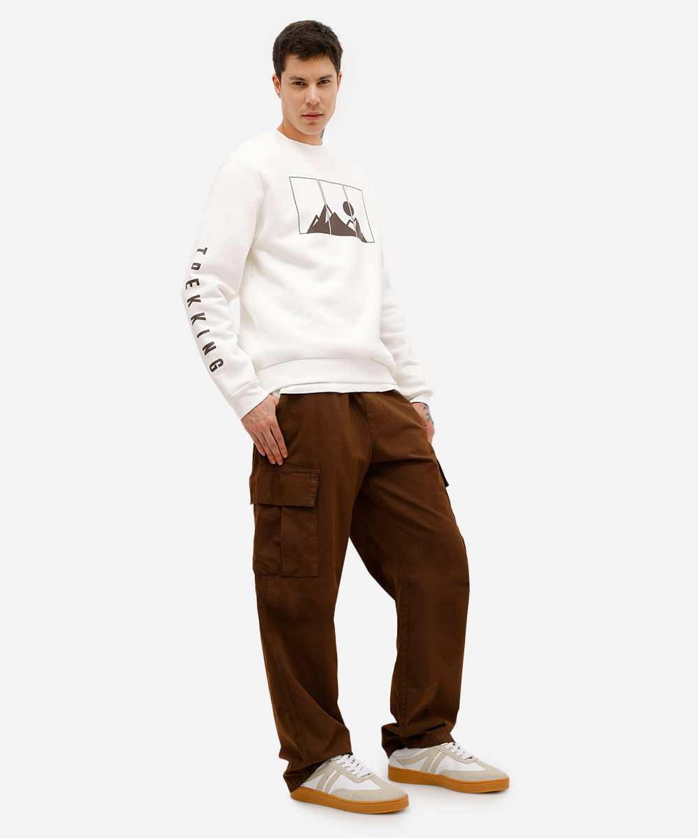 blusão masculino de moletom felpado trekking off white