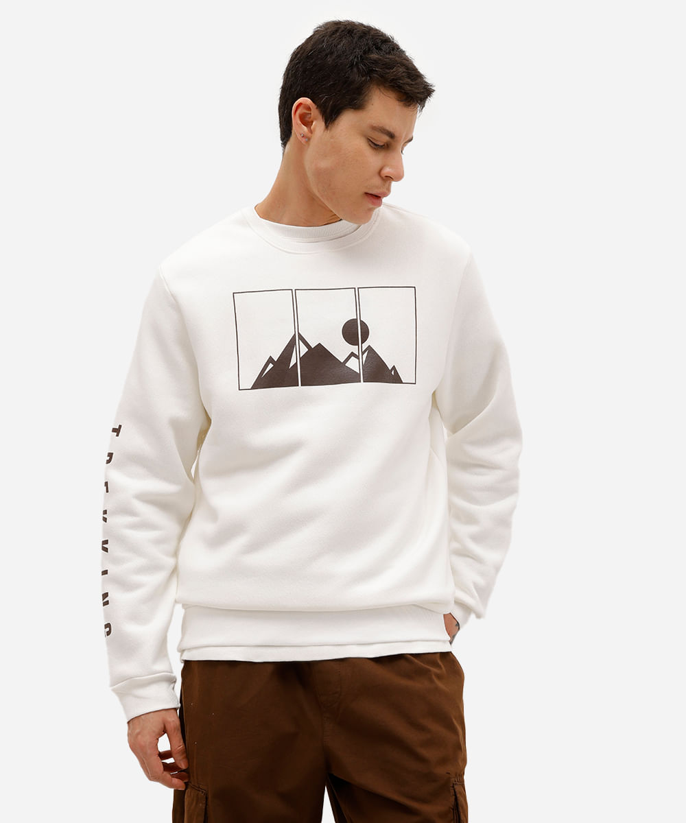 blusão masculino de moletom felpado trekking off white