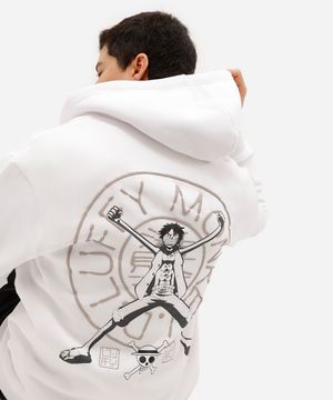 blusão masculino de moletom felpado com capuz one piece off white