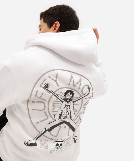 blusão masculino de moletom felpado com capuz one piece off white
