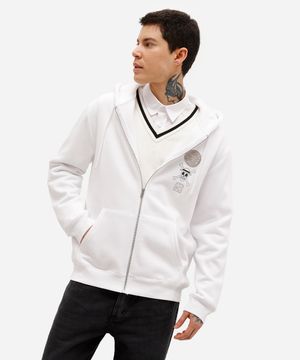 blusão masculino de moletom felpado com capuz one piece off white