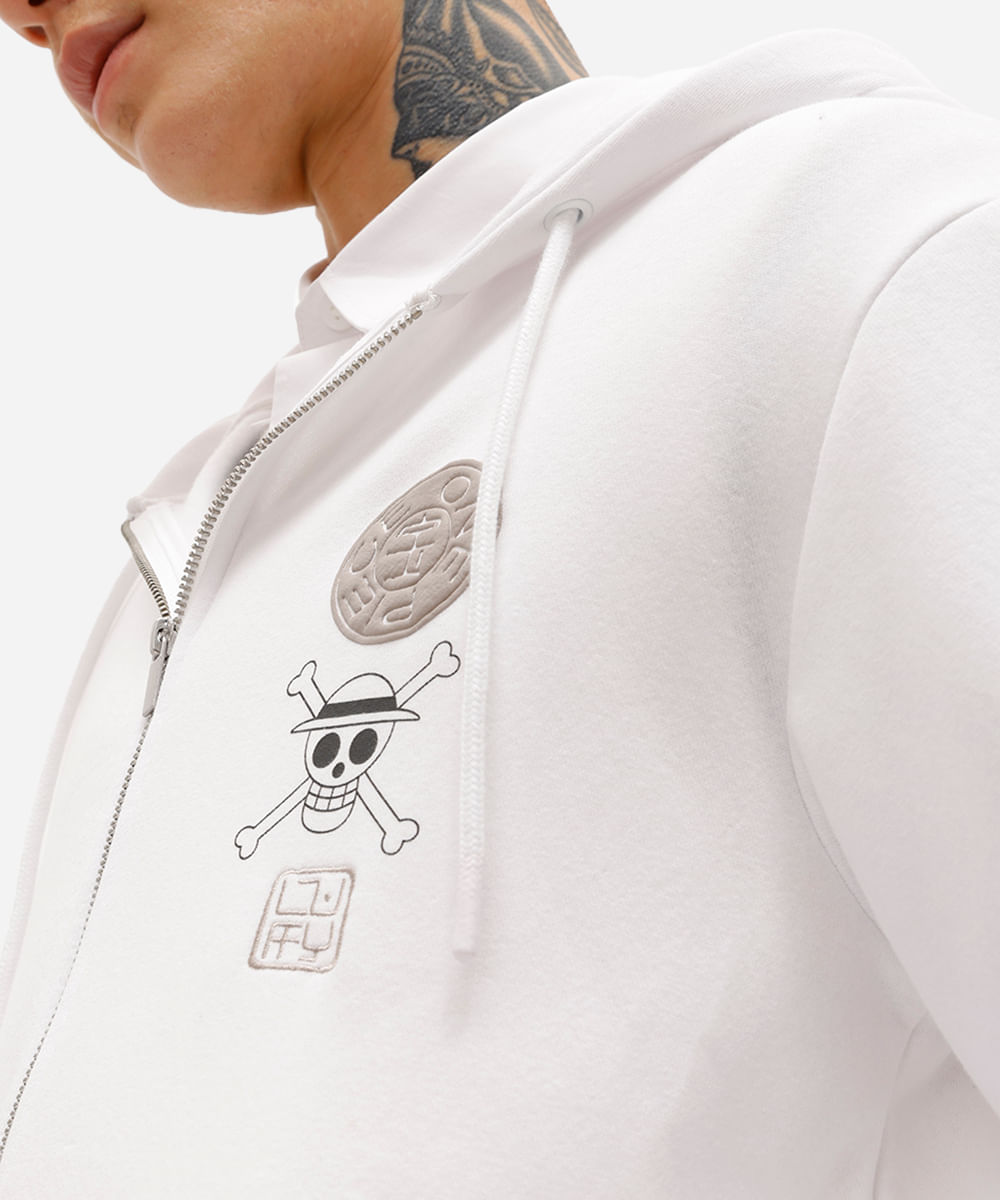 blusão masculino de moletom felpado com capuz one piece off white