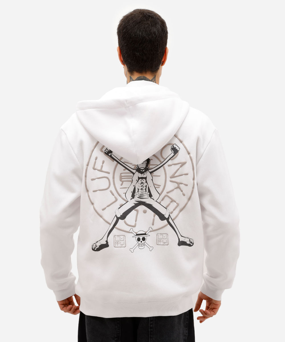 blusão masculino de moletom felpado com capuz one piece off white