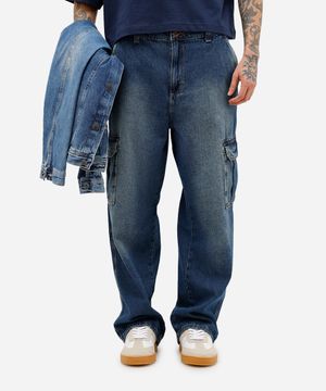 calça baggy masculina jeans dirty azul