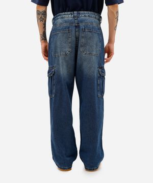 calça baggy masculina jeans dirty azul