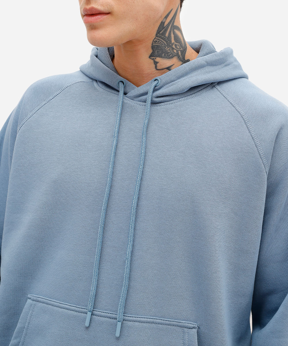 blusão básico masculino de moletom com capuz azul