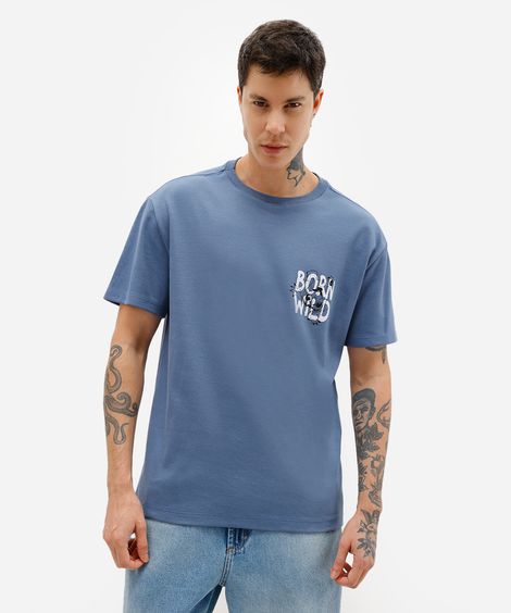 camiseta masculina stitch born wild azul