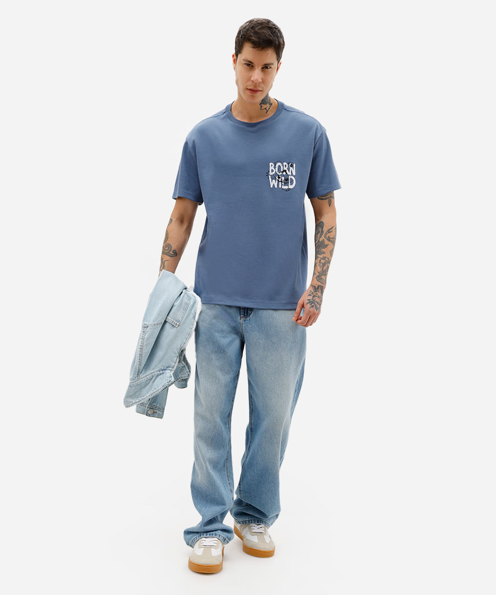 camiseta masculina stitch born wild azul