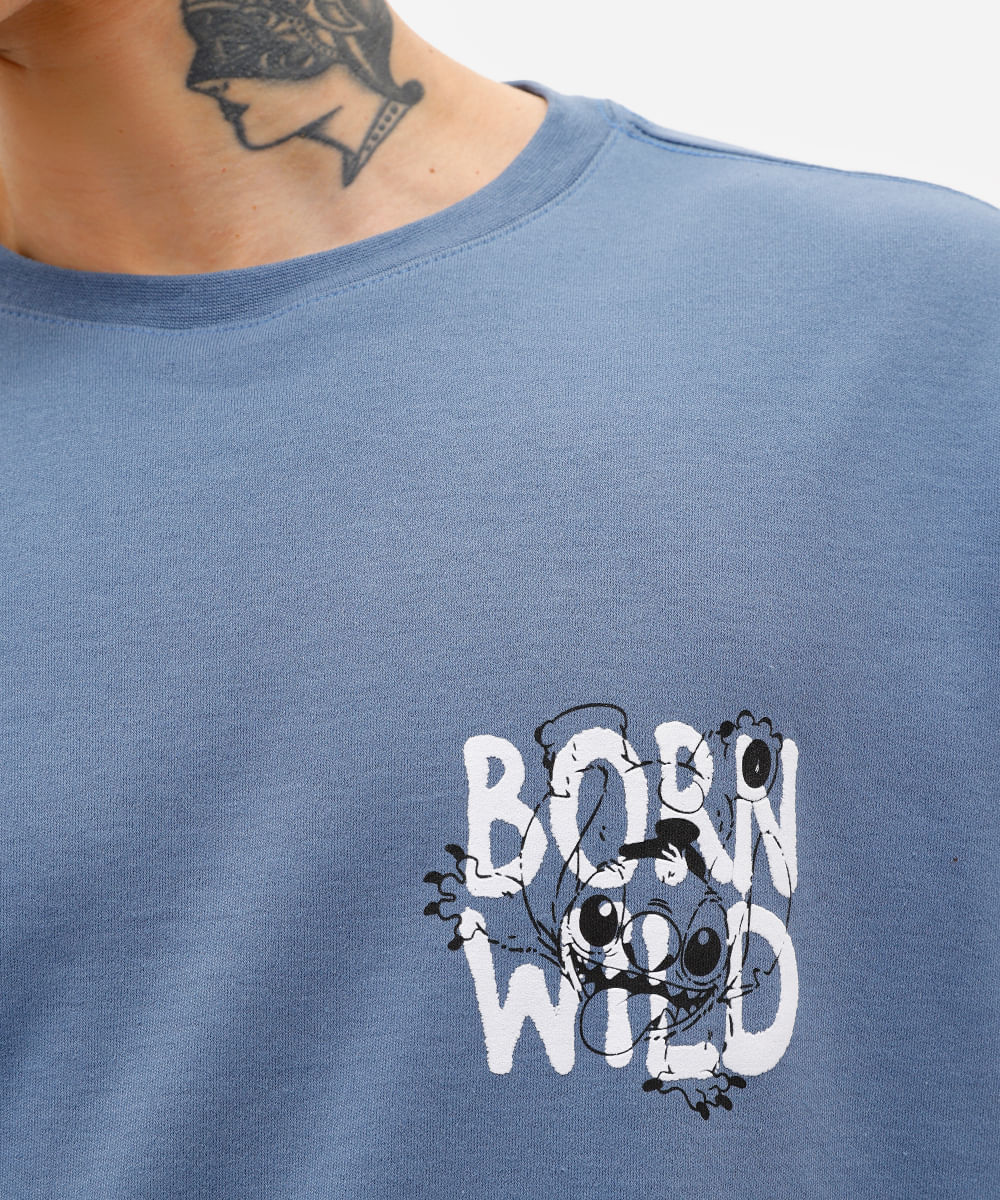 camiseta masculina stitch born wild azul