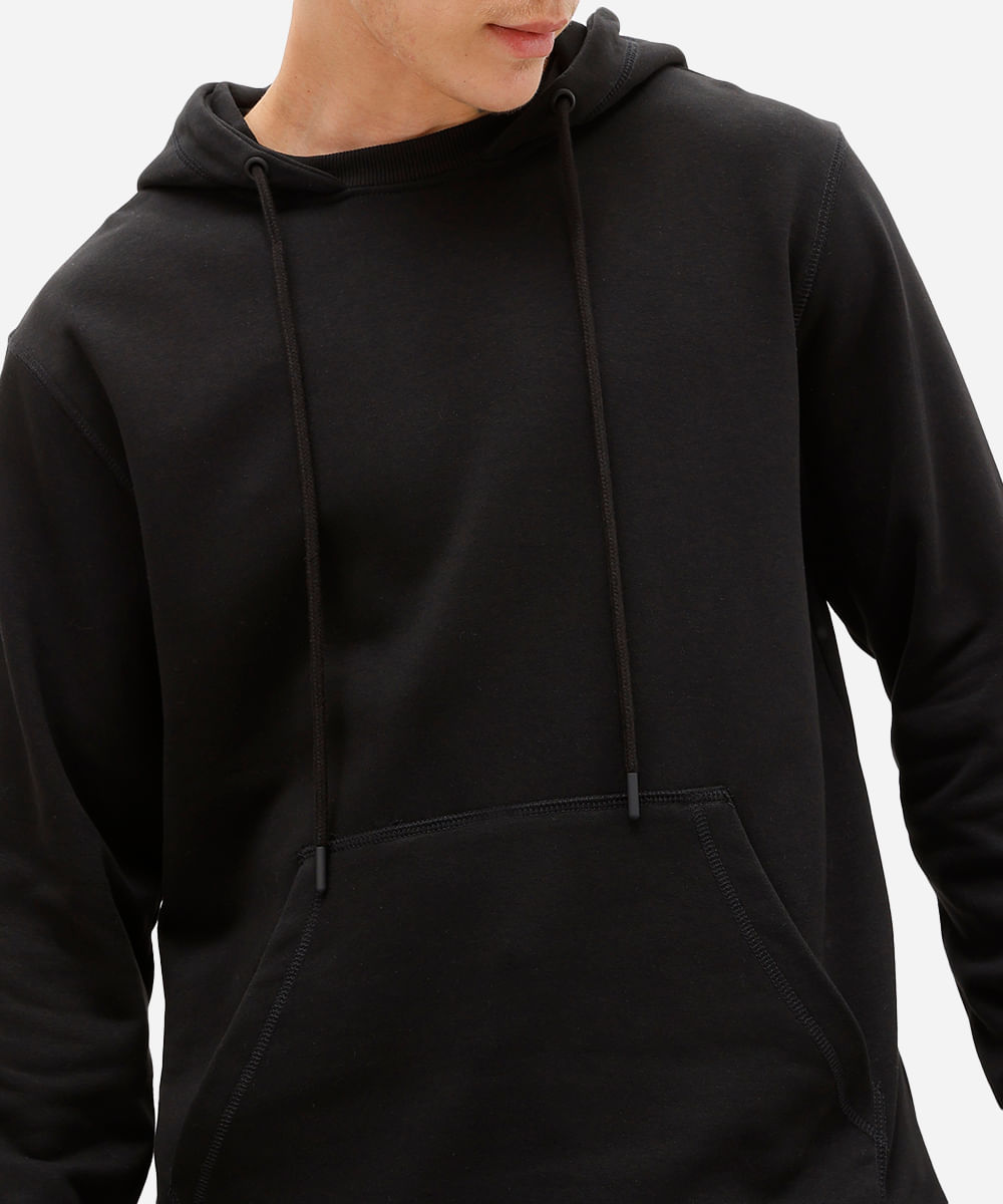 blusão masculino de moletom sem felpa com capuz preto