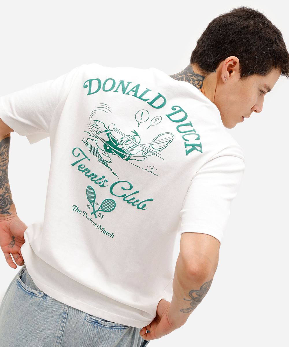 camiseta masculina de algodão pato donald off white