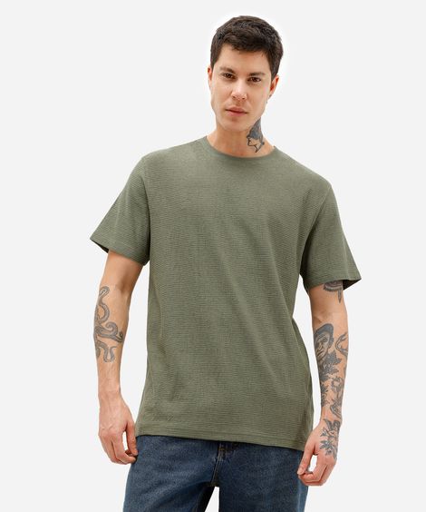 camiseta masculina manga curta texturizada verde